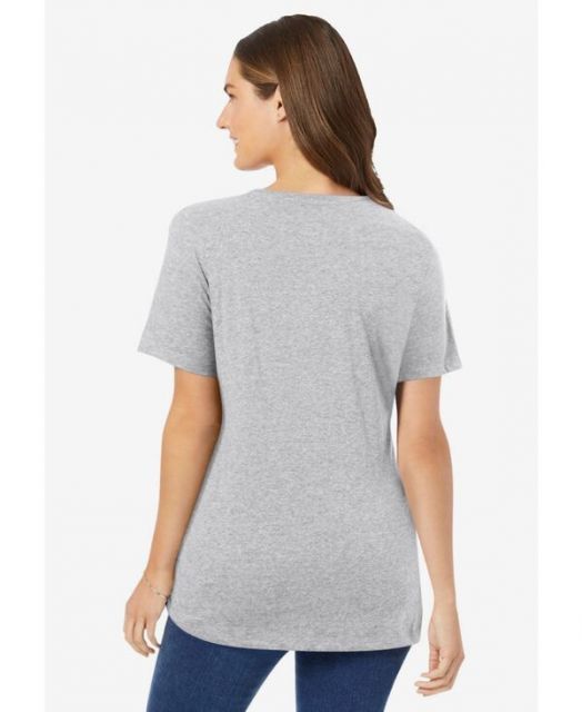 ウーマン ウィズイン レディース シャツ トップス Plus Size Perfect Short-Sleeve V-Neck Tee Heather grey 長袖 シャツ ブラウス
