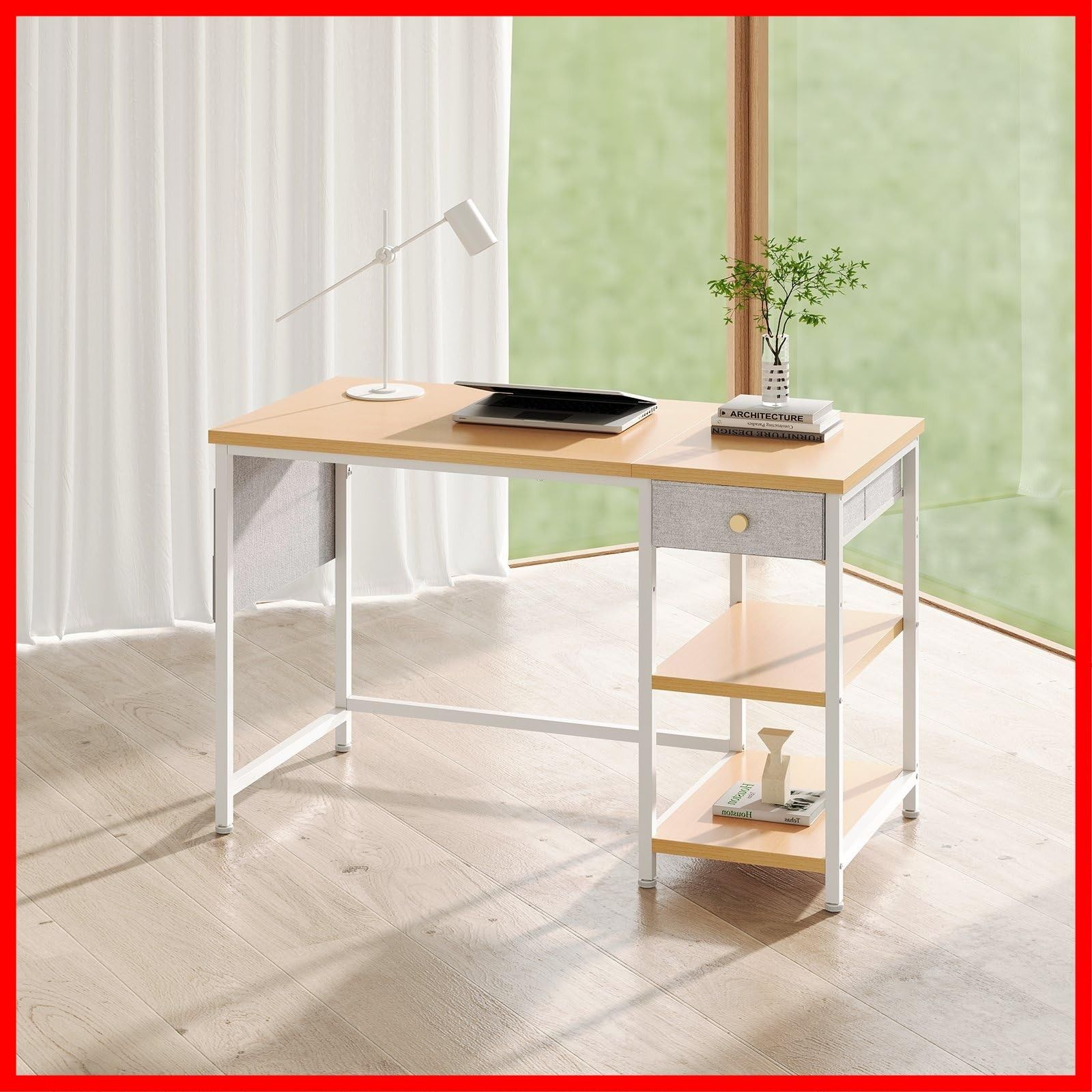 【人気新作】 テレワーク 左右入替可 在宅勤務 学習机 勉強机 収納袋付き 収納ラック 布製引き出し付き 幅120cm×奥行55cm パソコンデスク ライトオーク pcデスク 机 ラック付きデスク つくえ デスク YeTom 【正規品】