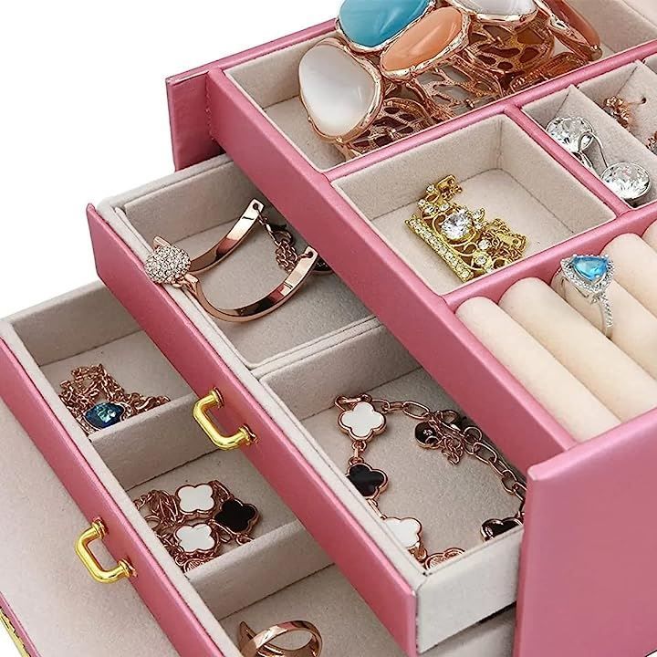 intertest ジュエリーボックス ジュエリー収納ス アクセサリーケース 宝石箱 3層 鏡付き( ローズ)