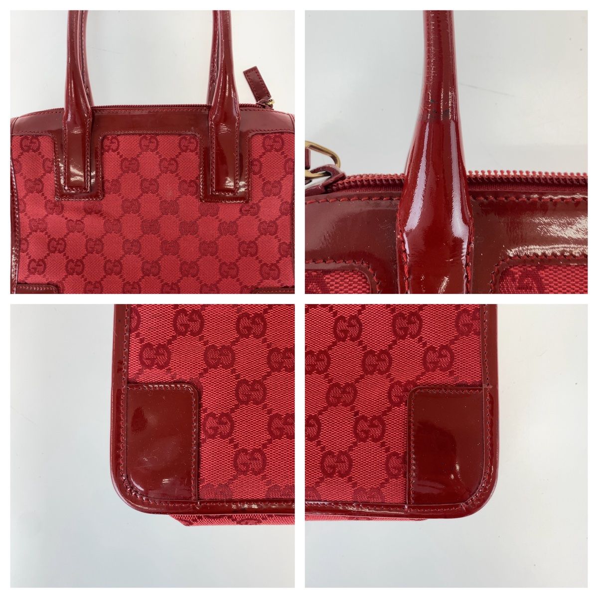 GUCCI グッチ レッド ゴールド金具 GGキャンバス/エナメル 000 0856 ハンドバッグ トートバッグ レディース 407175【中古】 -  メルカリ