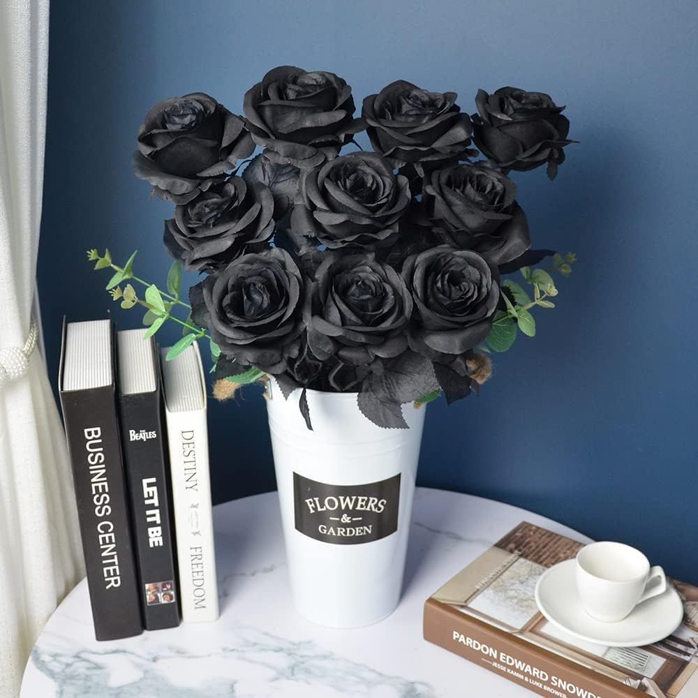 特価商品】siawadeky バラ 造花 黒ローズ 9本セット 一輪 花束 黒薔薇