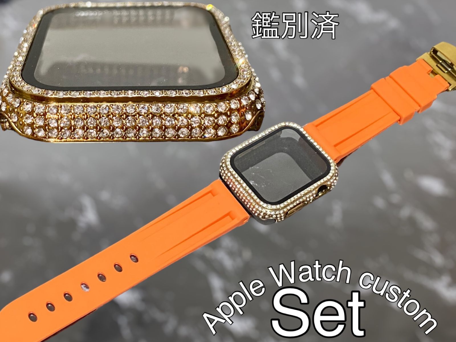 ゴールド オレンジ アップルウォッチ ケースカバーApple Watch. Dラバーベルト ラバーバンド キラキラカバー ケース 鑑別済み