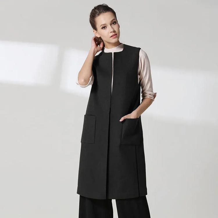 ジレ レディース ロングジレ ロングベスト 黒 ベスト レディース