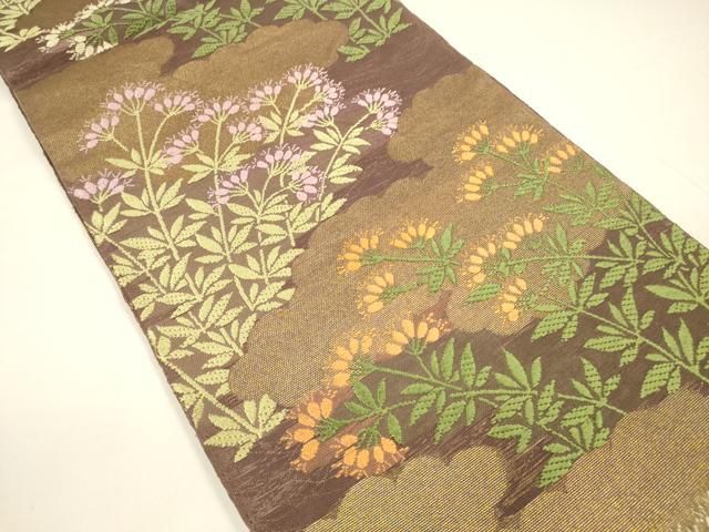 平和屋着物*夏物 六通柄袋帯 唐織 草花文 金糸 正絹 DAAY8163cm