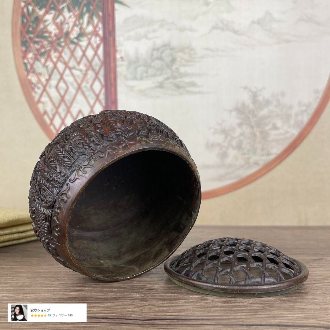 銅 細工 百福文紋香炉 福字香炉 茶道具 香道具 装飾品 工芸品