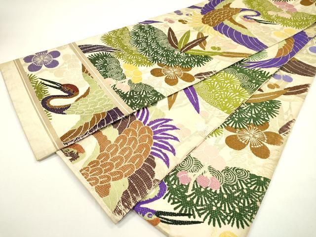 平和屋着物◎アンティーク 大正ロマン 丸帯 引き抜き帯 唐織 飛鶴文