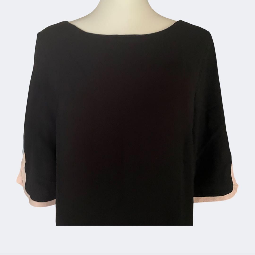 スッキリブラックワンピース上品淡ピンクライン XL