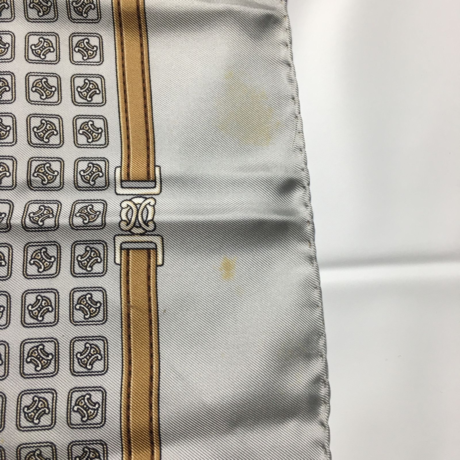 2508-54｜セリーヌ スカーフ シルク グレー トリオンフ タグあり