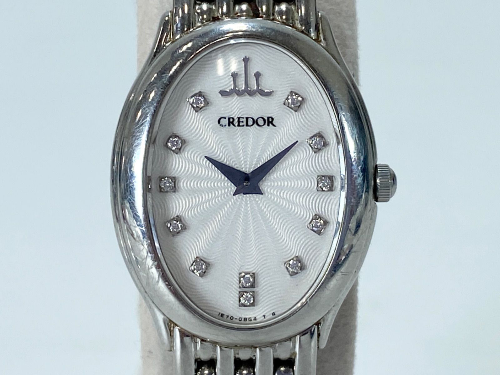 【不動品】 SEIKO クレドール CREDOR 12Pダイヤ 1E70-0BD0 レディース腕時計 オーバル