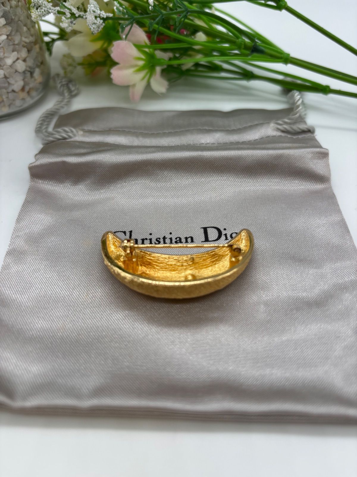 ★Christian Dior ストーン ブローチ ヴィンテージ★ 美品】 ChristianDior ディオール ヴィンテージ ムーン ライン