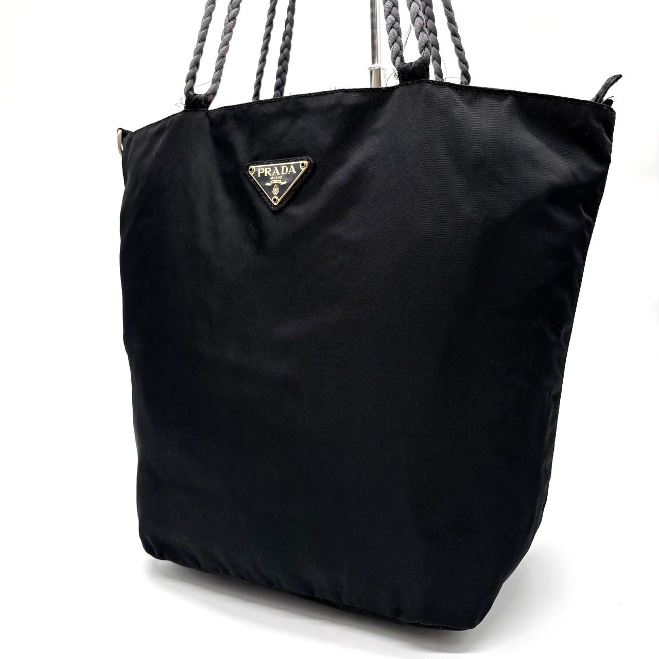 ⭐美品⭐PRADA ブラック トートバッグ　三角プレート　a4収納 ⭐美品⭐PRADA 三角プレートトートバッグ大容量A4収納ブラック