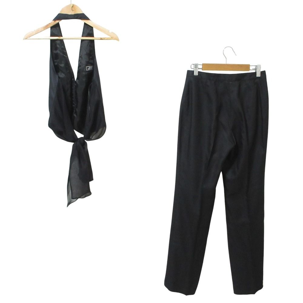 Gianni Versace ジャンニヴェルサーチ シルク ホルターネック ビスチェ パンツ セットアップ ブラック レディース 古着