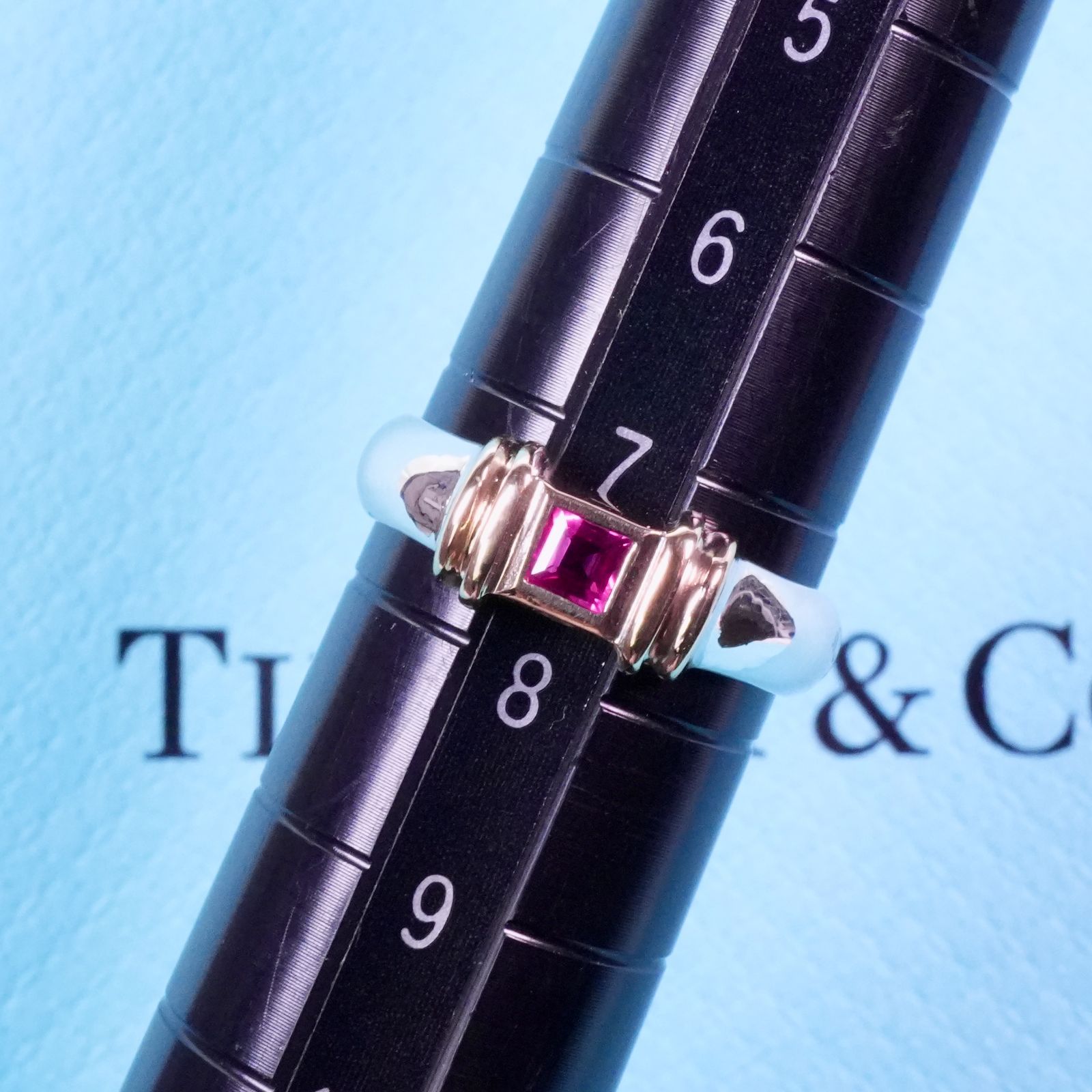 極美品7.5号 ヴィンテージ ティファニー ルビー コンビ リング/25-368  