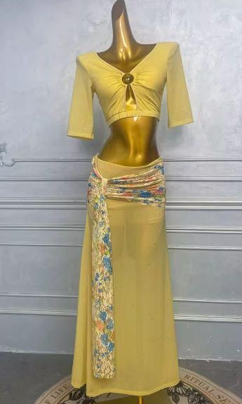 ベリーダンス衣装 レース 2色 ブラスカートセット 3 4袖 オーダーメイド