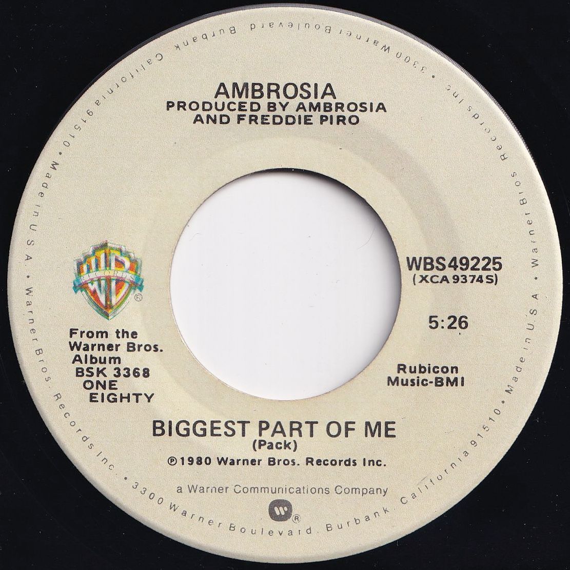 Ambrosia Biggest Part Of Me / Livin' On My Own Warner Bros. US