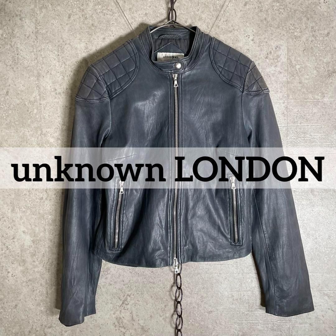 イギリス unknown LONDON ライダースレザージャケット 本革 riri JS アンノウンロンドン サイズ10 グレー系