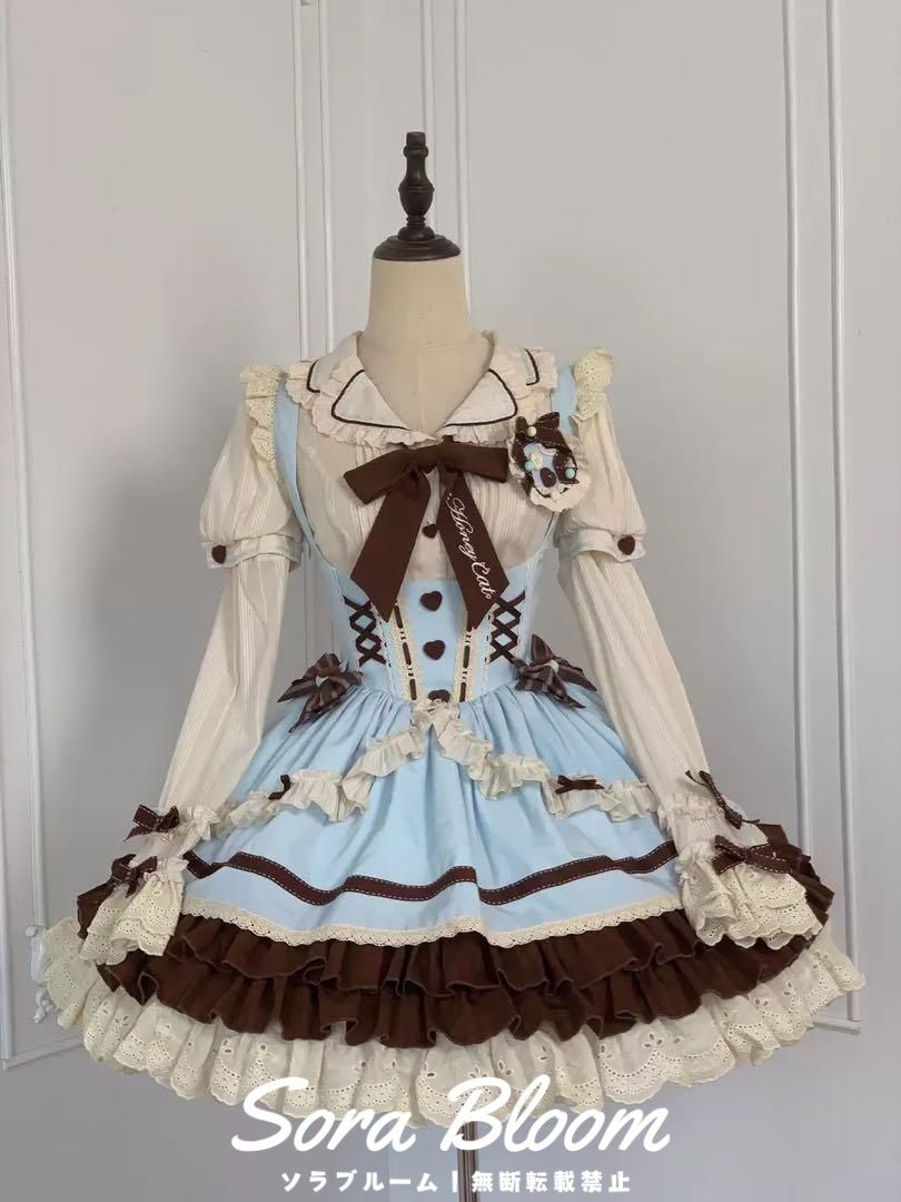 新品未使用【ロリータ】チョコミント配色JSK♪ブラウス付き?水色