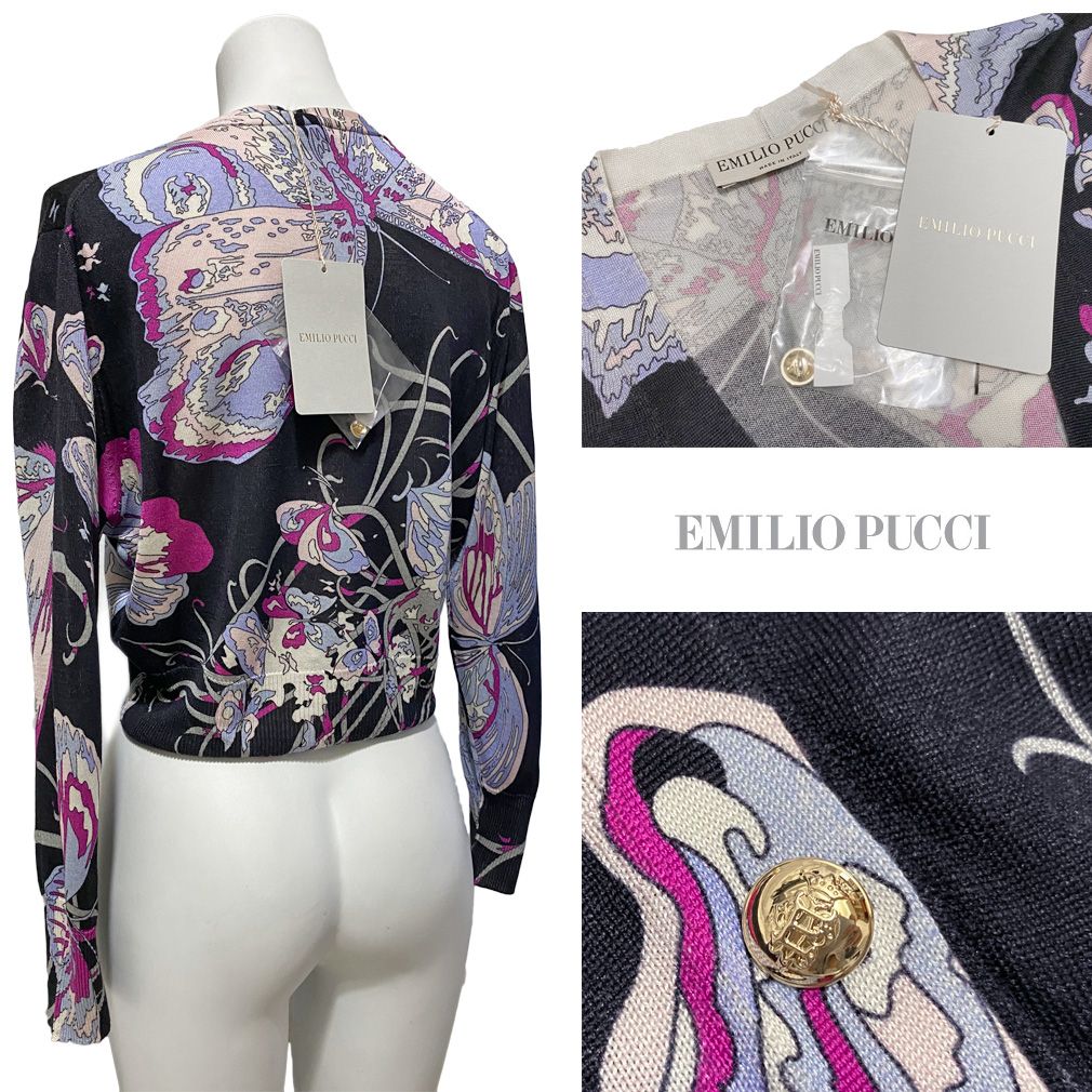 新品エミリオプッチEMILIO PUCCIシルクニット　カーディガン黒#M 新品エミリオプッチEMILIO PUCCIシルクニット カーディガン黒#M