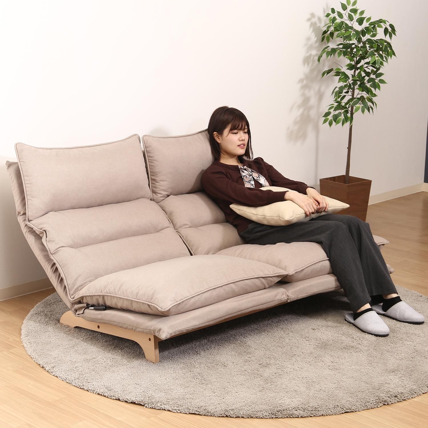 ♪２人掛 ダブルクッション 座椅子スタイルソファ ベージュ 幅140cm ２人用 ソファ 1人暮らし 2人暮らし ハイバック