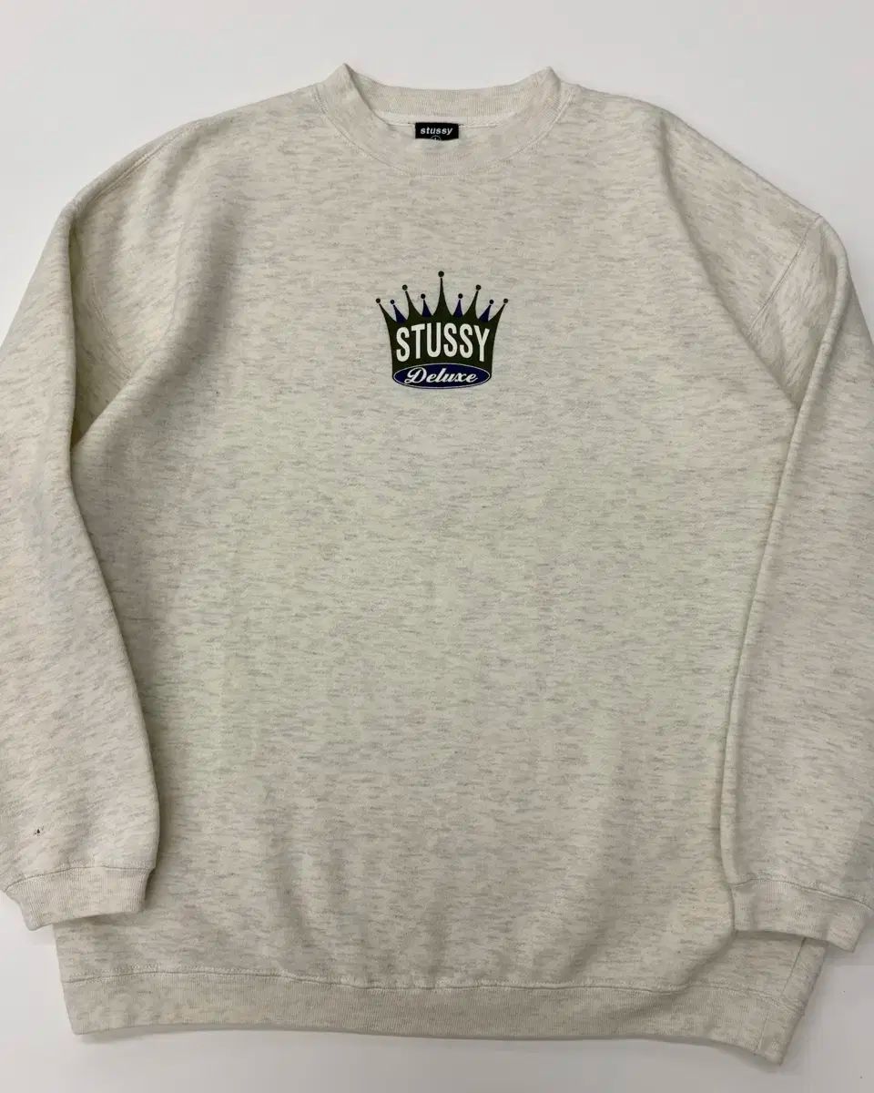 Stussy 90 s STUSSY ステューシー クラウンロゴ オートミールの色 スウェットシャツ