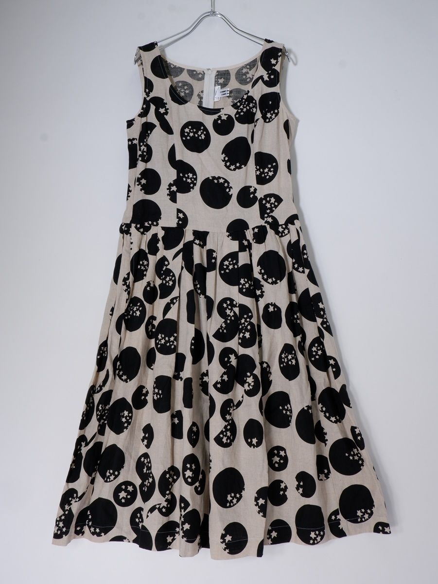 COMME des GARCONS COMME des GARCONSコムデギャルソン コムコム リネン製品洗い加工 ドット星柄ノースリーブドレス タックギャザーワンピース XS LOPA78447