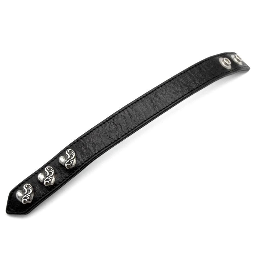 クロムハーツ CHROME HEARTS 【 3BTN 2SNP 】 3ボタン 2スナップ ハート ボール レザー ブレスレット　35931