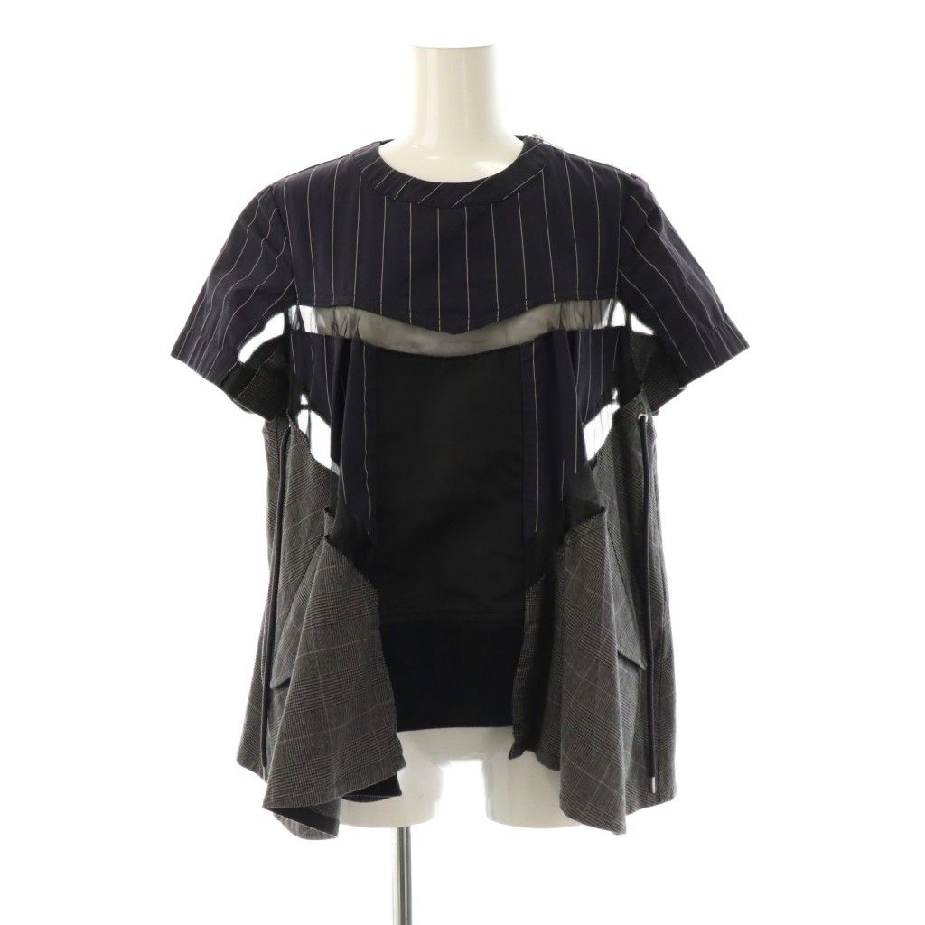 サカイ sacai ストライプ再構築ドローコードブラウス チェック 1