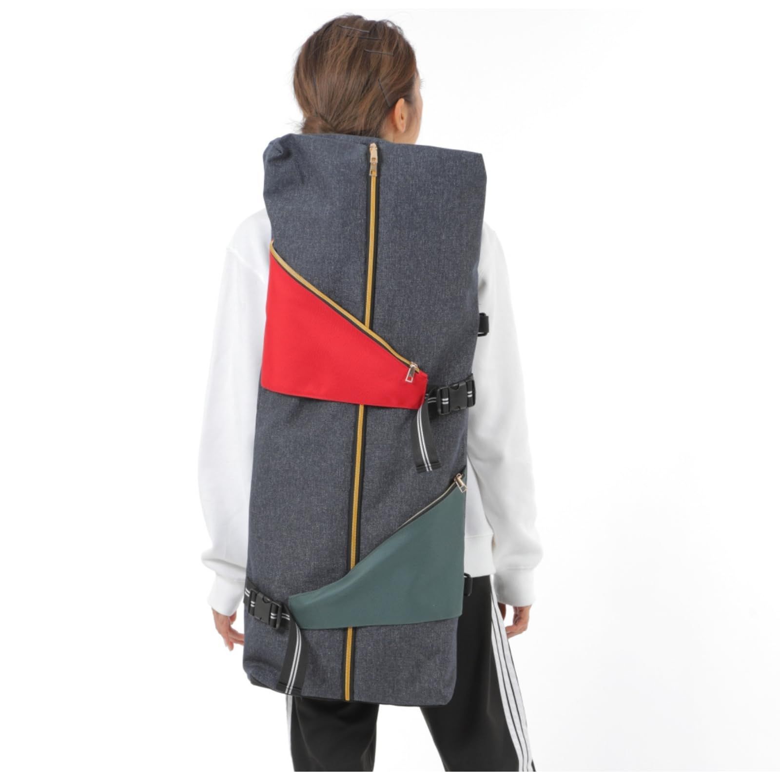 LIMSE スケボー リュック ケース 肩パッド付属 スケートボード バッグ パック スケボーバッグ スケボーカバー (デニム×レッド) [デニム×レッド]