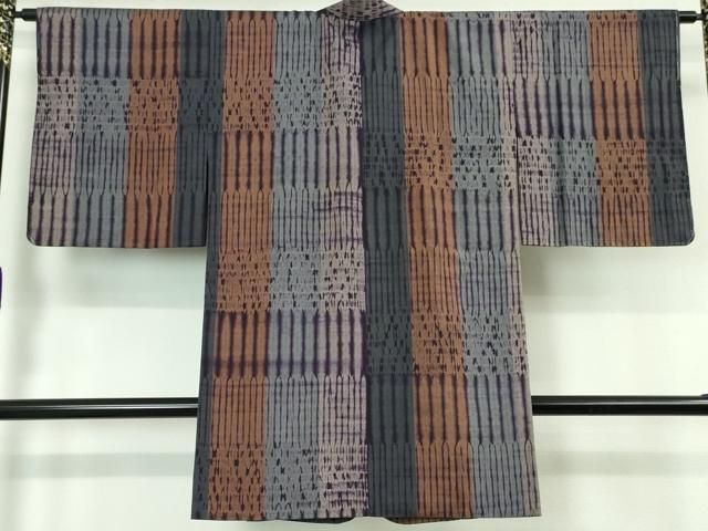 平和屋本店□極上 道中着 ロング丈 紬地 杢目絞り 逸品 未使用