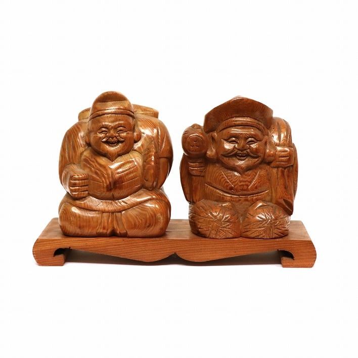 えびす様　木彫り　縁起物　大黒天　七福神 大黒天・恵比寿天 木彫り像｜商売繁盛・金運招来の七福神・神棚