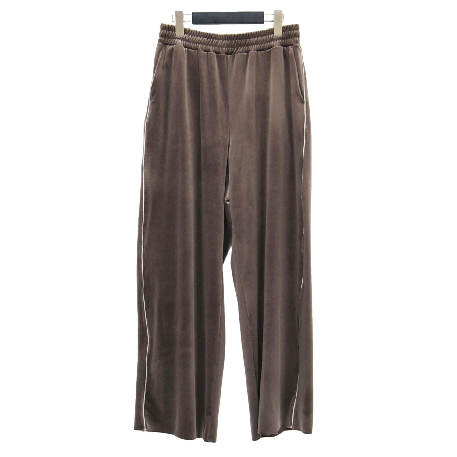 GREYCHORD グレーコード Plage 別注 パンツ ブラウン サイズ 1 M 24秋冬 ストレッチ ベロア イージー パンツ ワイド サイドライン ウエストゴム ボトムス ズボン レディース