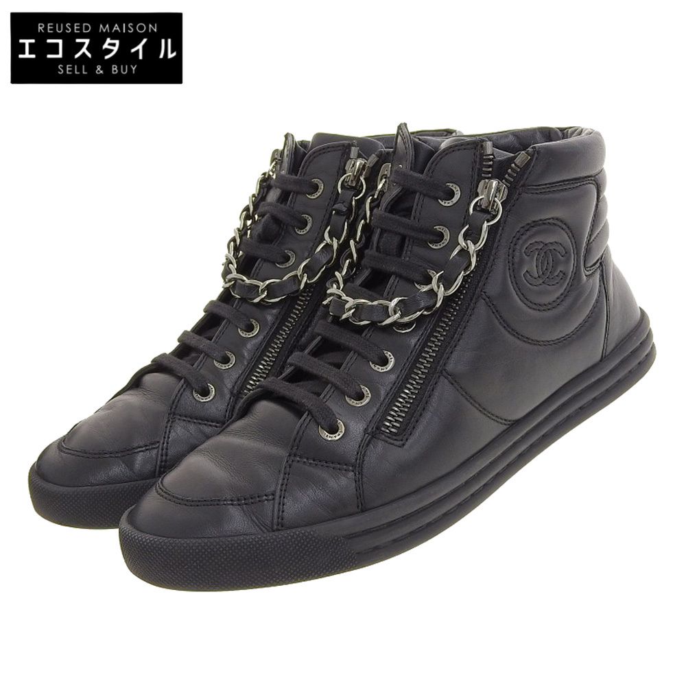 CHANEL シャネル ココマーク レザー ハイカットスニーカー シューズ レディース ブラック 37 G31316 37
