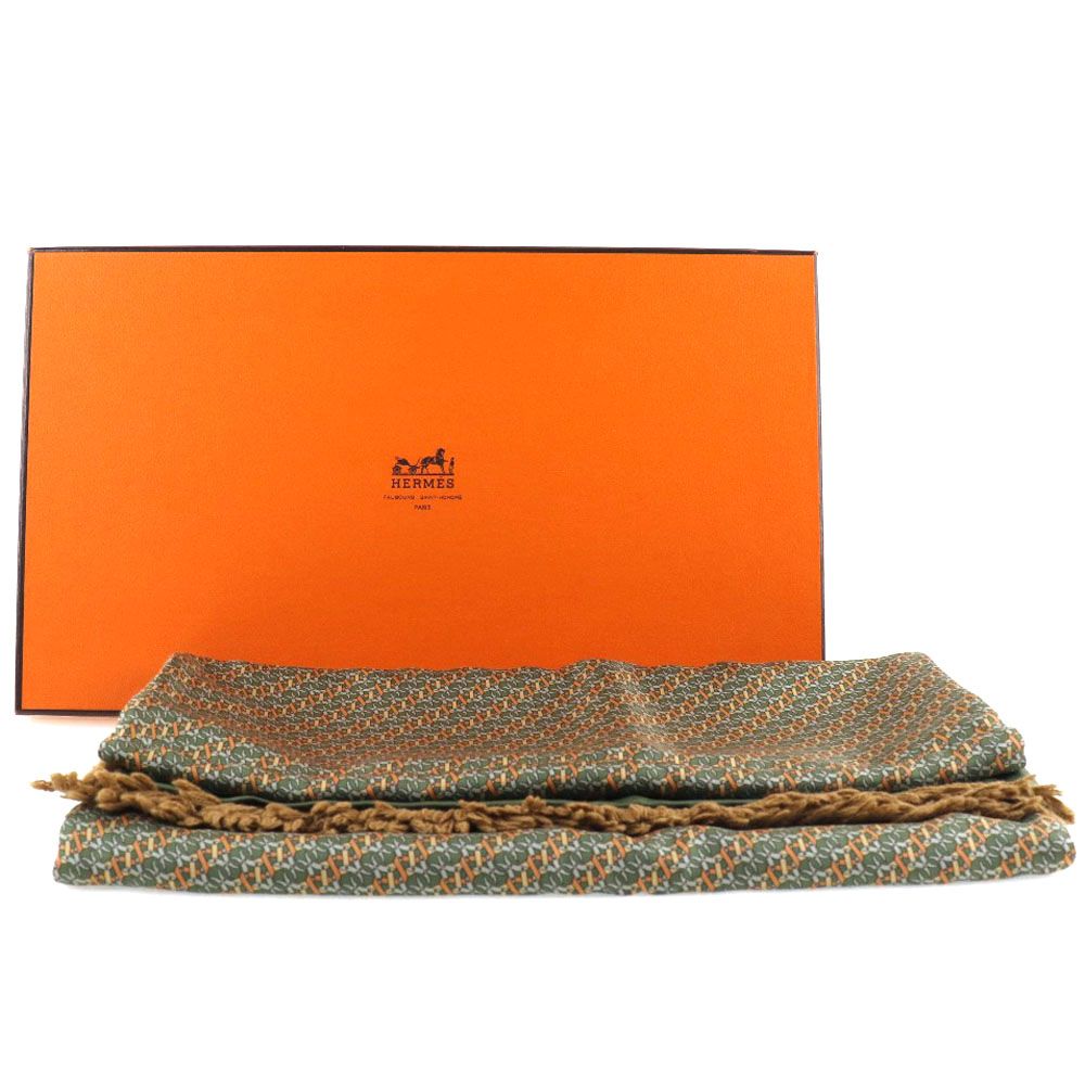 HERMES】エルメス シルク×アンゴラ 緑 ユニセックス マフラー