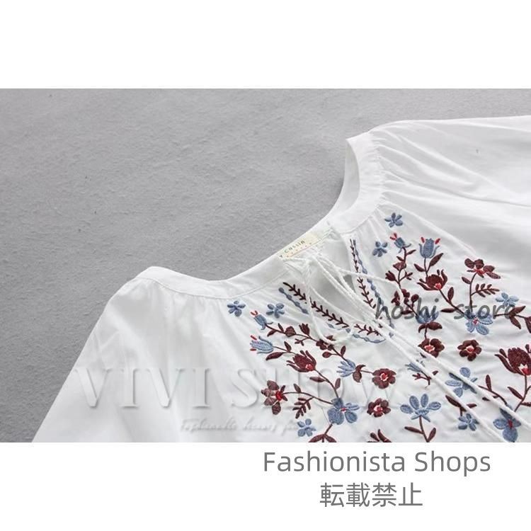 ブラウス七分袖シャツ花柄刺繍Ｔシャツ大きいサイズ レディース綿チュニックスエスニック風ナチュラル森ガール風エレガン上着 卒業式 レディース ブラウス 七分袖 シャツ 花柄刺繍 Tシャツ 綿