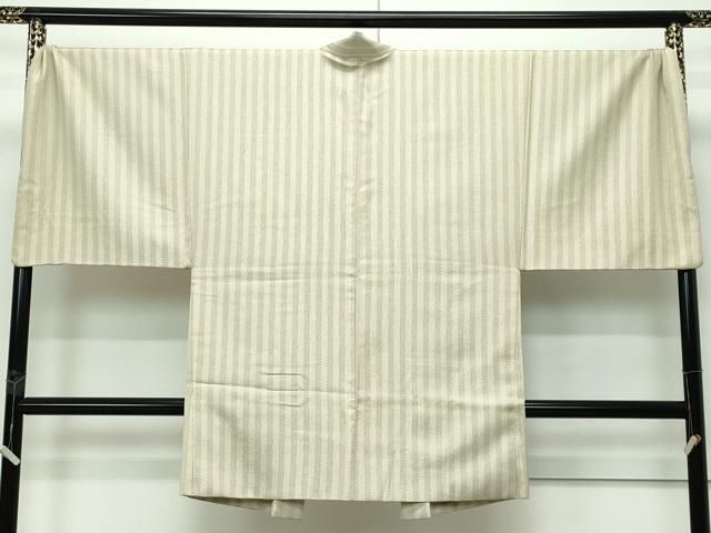 平和屋本店□極上 男性 長羽織 お召地 間道 利休茶色地 逸品  