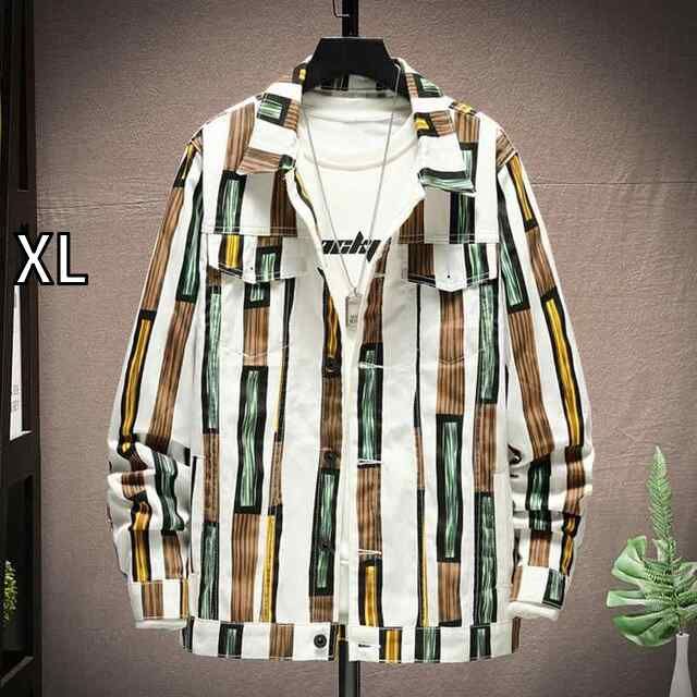 [XL]メンズ ファッション 服 男性用 オシャレ シンプル 大人 かっこいい 大きいサイズ ストリート 紳士服 カラー ブロック デニムジャケット ストライプ ワークジャケット 韓国スタイル スリ