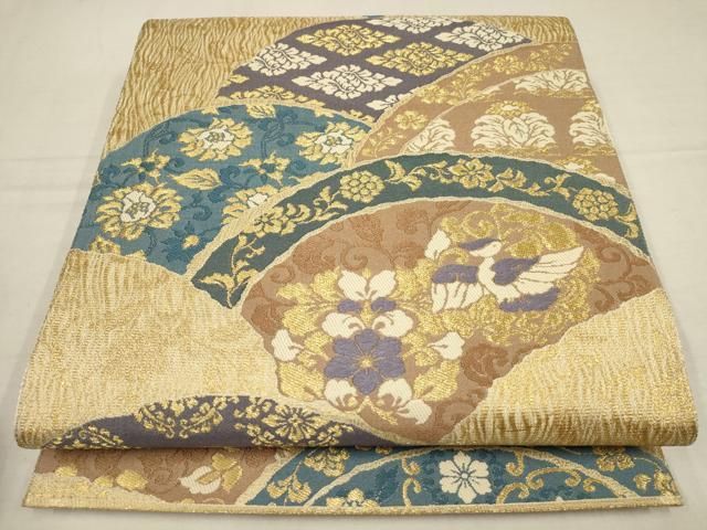 平和屋着物▽六通柄袋帯 唐織 名物裂 花鳥文 金糸 正絹 逸品