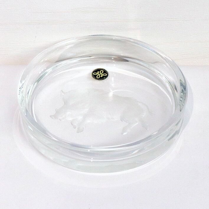 HOYA・クリスタル・ガラス彫刻皿・猪・小物入れ・灰皿・No