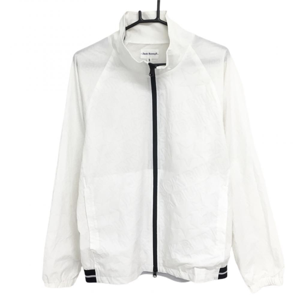 ★特価★【超美品】ジャックバニー ジャケットブルゾン 白×黒 ロゴ総柄 パンチング風 裏地メッシュ メンズ 5(L) ゴルフウェア Jack Bunny