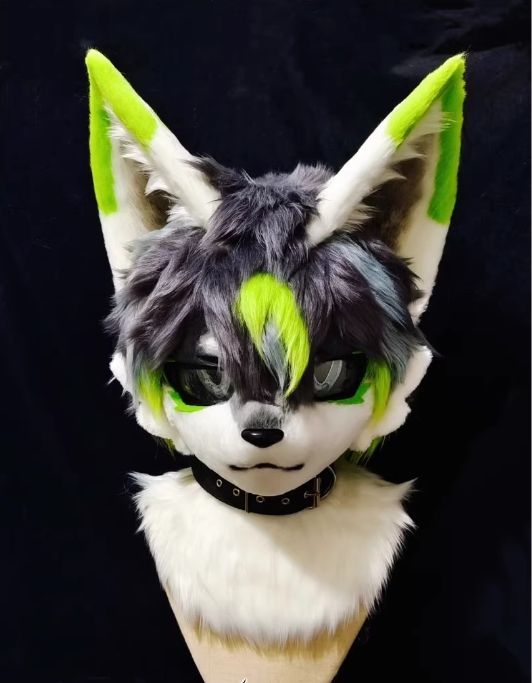 ファースーツ 着ぐるみセット NO.138 ブラック 緑 ケモノ ファースーツ 全頭ヘッド ぬいぐるみ コスプレ コスチューム