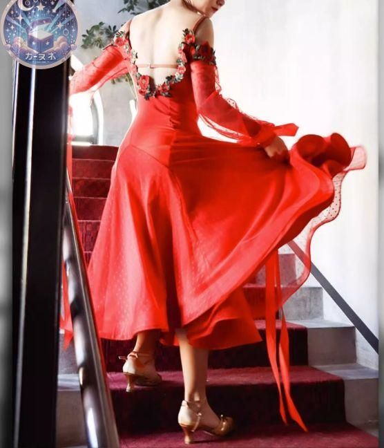 ♥ 社交ダンスドレス モダンダンス 花柄 立体刺繍 オーダーメイド