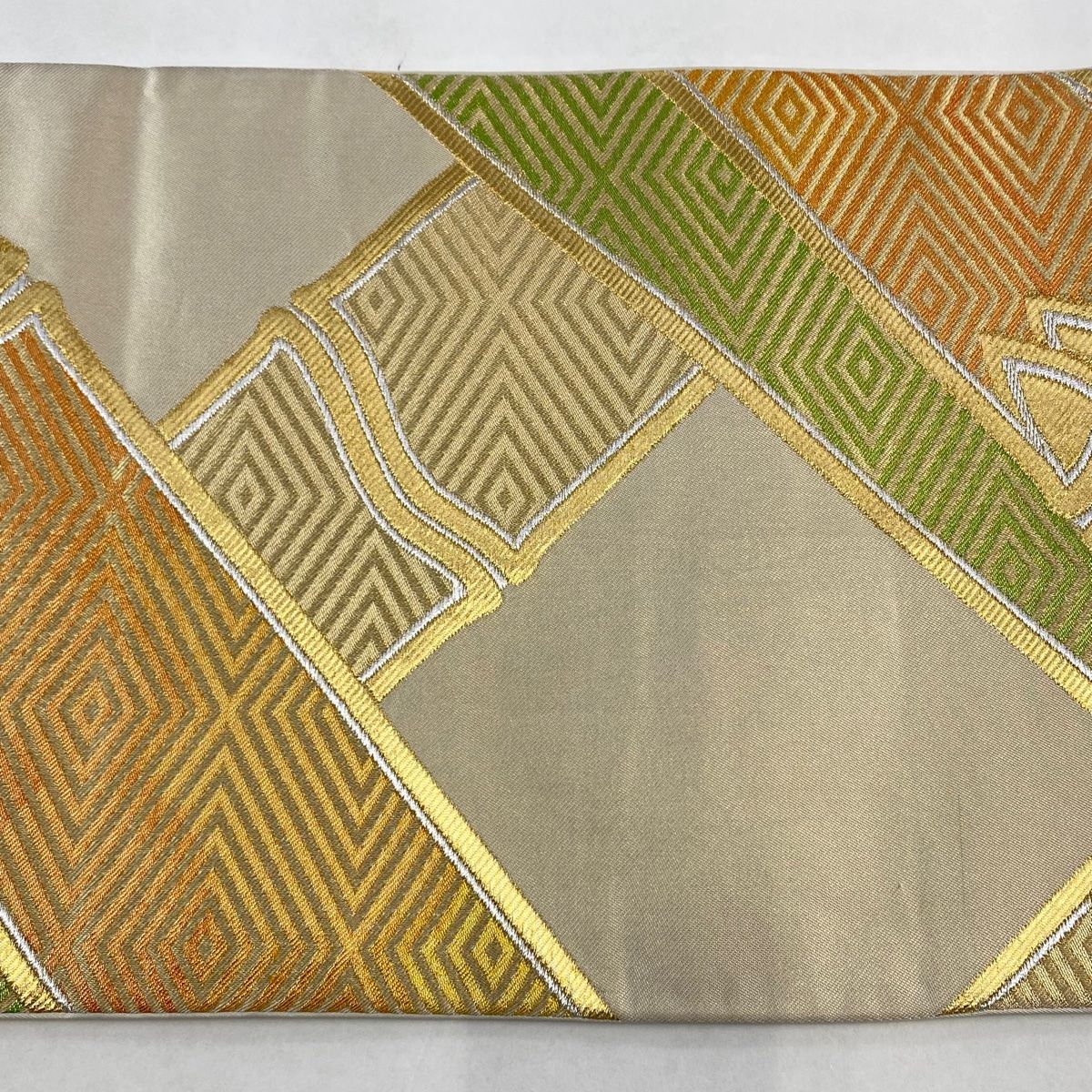 袋帯 秀品 落款 川島織物 竹 入子菱 金銀糸箔 金色 六通 正絹 【中古