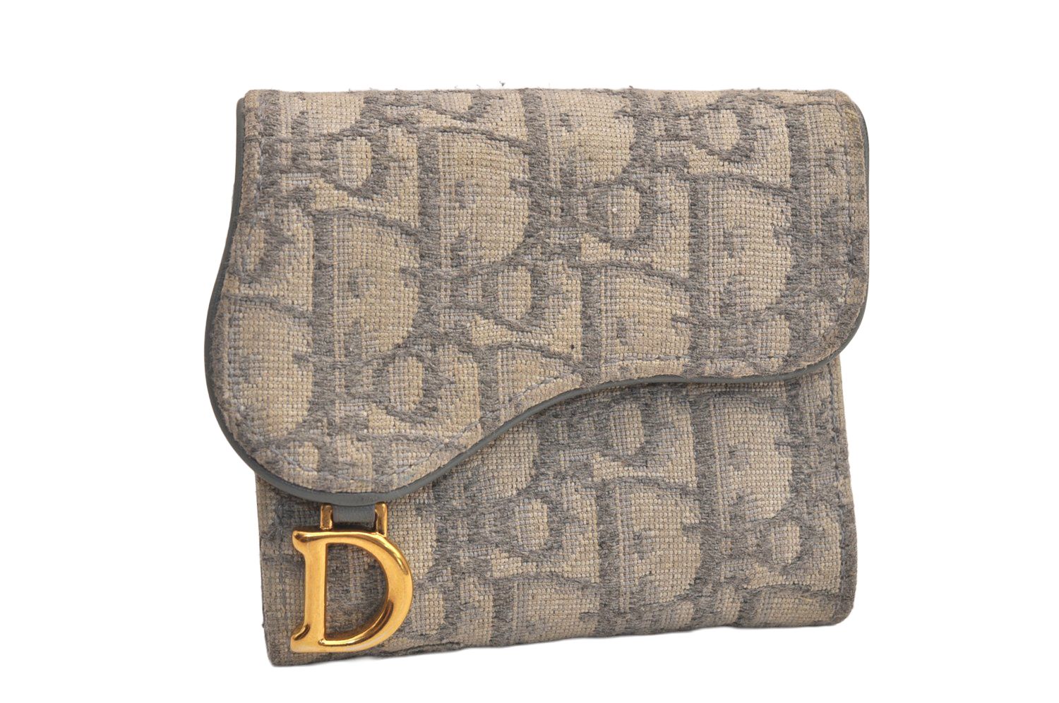 Christian Dior ディオール トロッター サドル 三つ折り財布 キャンバス レザー グレー 7278M