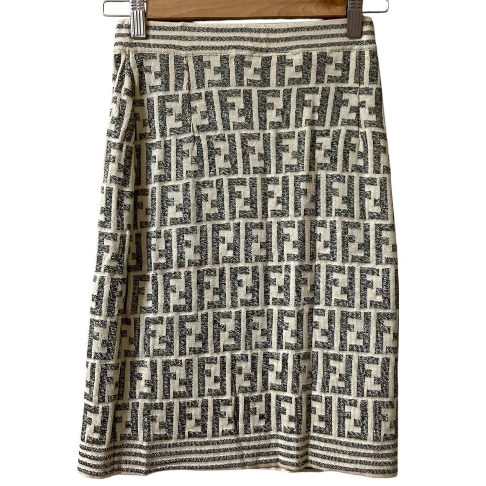 FENDI フェンディ ズッカ柄 ニットスカート サイズ38 アイボリー グレー レディース 古着