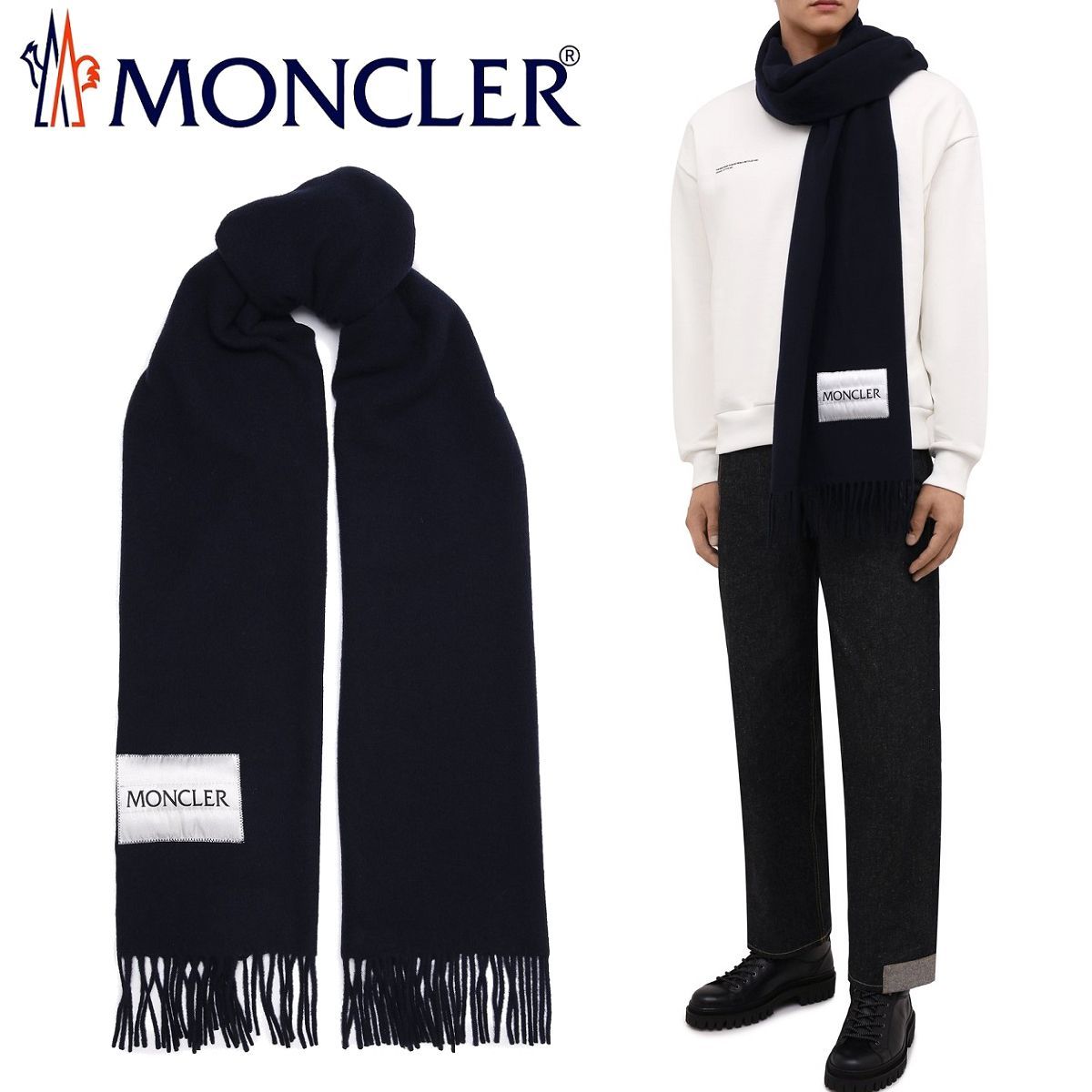 145 MONCLER モンクレール 3C00032 A0152 ネイビー SCIARPA ウール マフラー - メルカリ