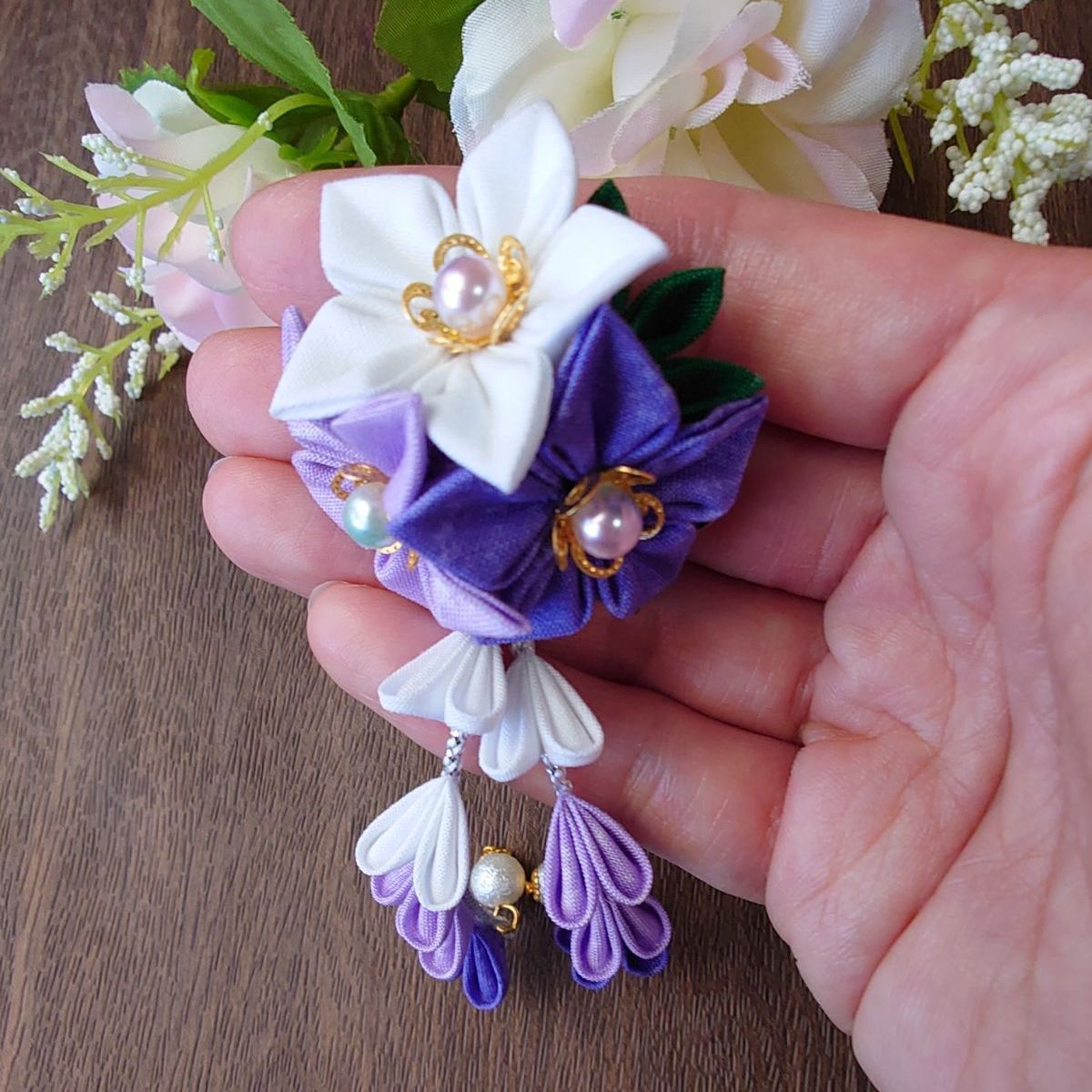 髪飾り つまみ細工 桔梗 可愛らしかっ 菖蒲色