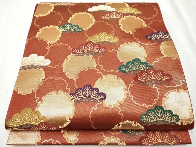 平和屋着物●ファッションデザイナー 花井幸子　六通柄袋帯　雪輪松文　金糸　やまと誂製　正絹　逸品　CAAW4569hy 平和屋着物○ファッションデザイナー 花井幸子 六通柄袋帯 雪輪松文