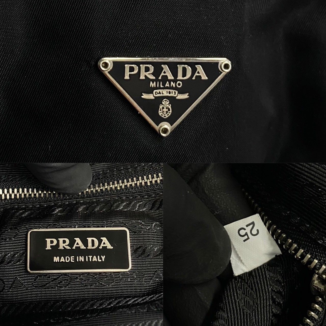 極 美品 保存袋付 PRADA プラダ 三角ロゴ 金具 レザー ナイロン