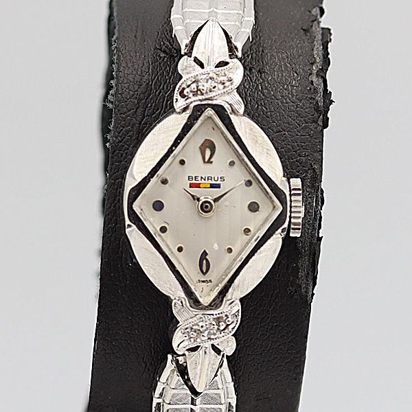 デッドストック級 稼働 良品 ベンラス 14K/585/WG 銀文字盤 手