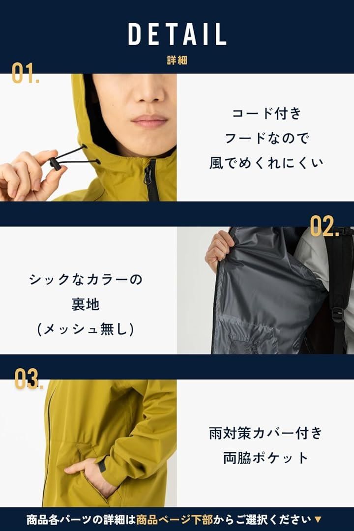 BENQUE ベンケ リュックも濡れない レインウェア 上下セット メンズ 防水 雨具 カッパ 自転車 サイクル レインパンツ 登山 釣り バイク ネイビー 3 XL